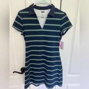 SO Navy Striped Polo Dress